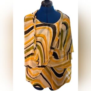Worthington Yellow and Black Abstract Sleeveless Blouse